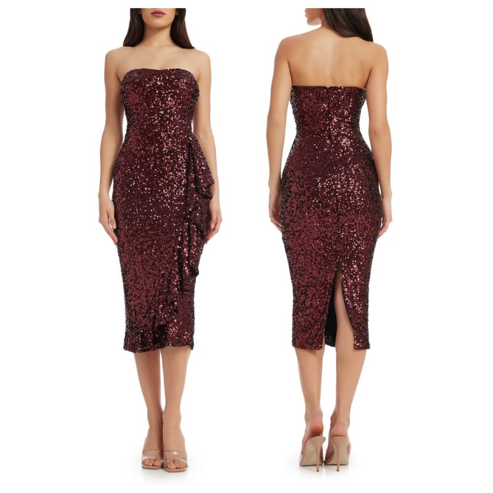 Dress the Population Alexis Sequin Strapless Dress W Ruffle